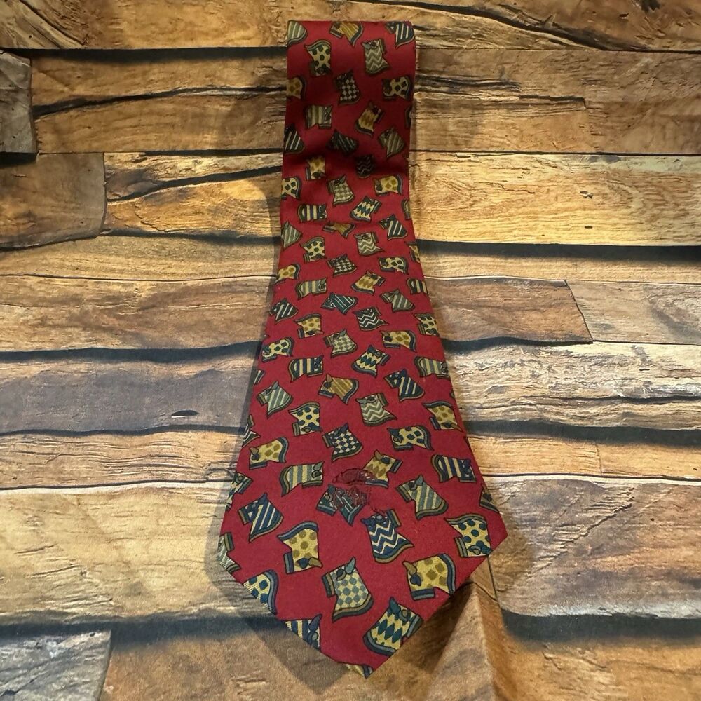 Countess Mara Men's Red Silk Novelty Tie Medieval Horse Pattern Necktie Abstract - Picture 2 of 5